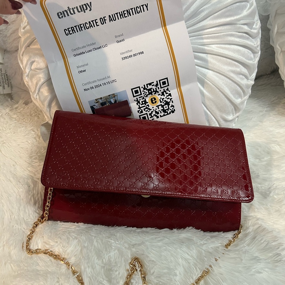 Gucci Red Quilted Wristlet with Gold Chain